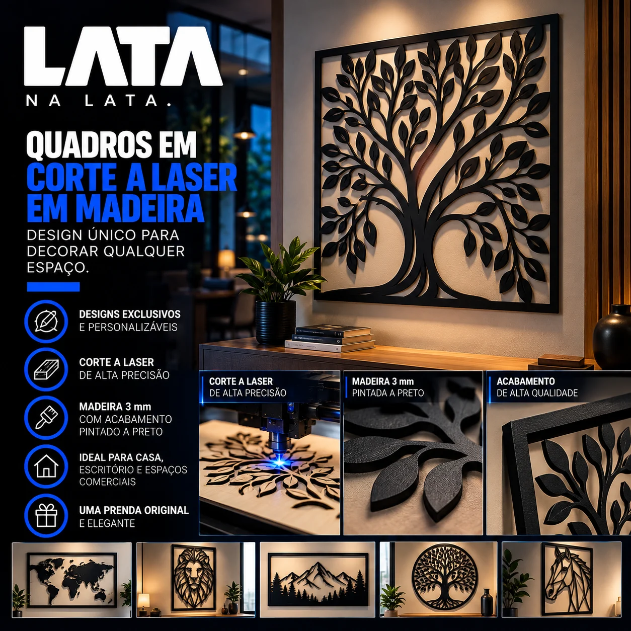 Quadro Decorativo em Madeira — Corte a Laser
